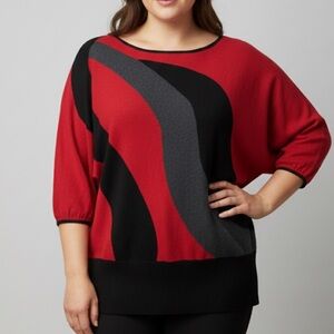 😍SHOW SPECIAL - STYLE & CO Red Black Grey Color Block Sweater Plus size XL